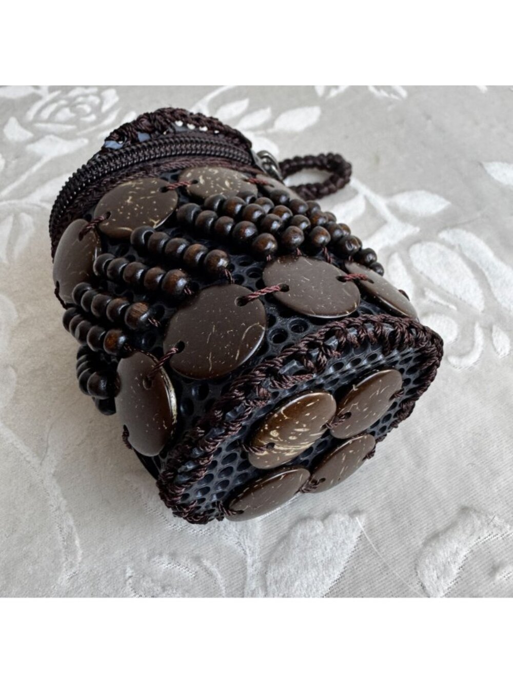 Ethnic Style Retro Handcrafted Coconut Shell & Bead Zipper Coin Pouch Boho Style - Picture 2 of 6